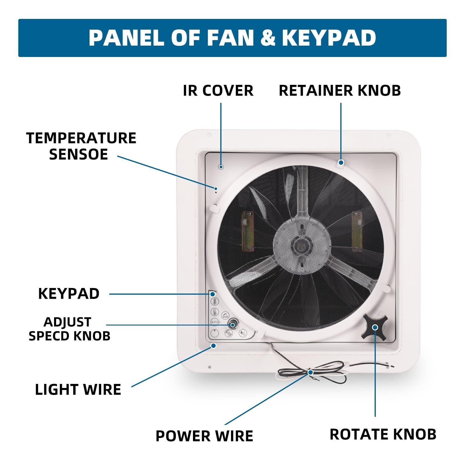 RV Roof Vent Fan 14",Continuously Variable Reversible 12V Remote Control Trailer Roof Vent Low Noise with Rain Sensor,UV Protection,Thermostat for Camper,Travel,Cargo Trailer - Renee Lane Company