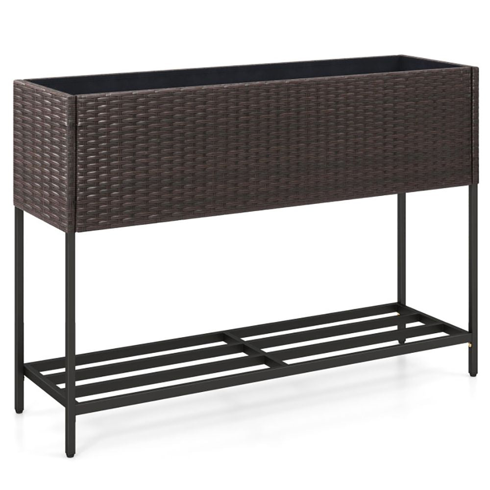Raised Wicker Garden Bed with Storage Shelf and Removable Liner - Renee Lane Company