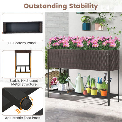 Raised Wicker Garden Bed with Storage Shelf and Removable Liner - Renee Lane Company