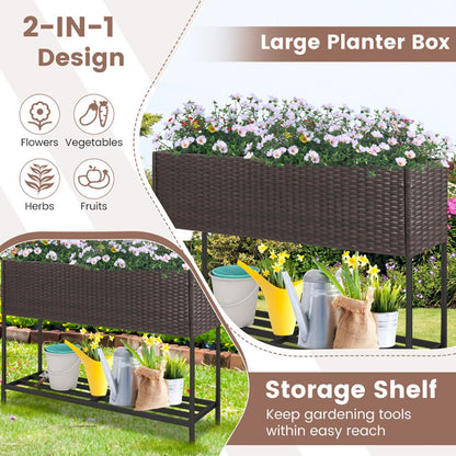 Raised Wicker Garden Bed with Storage Shelf and Removable Liner - Renee Lane Company