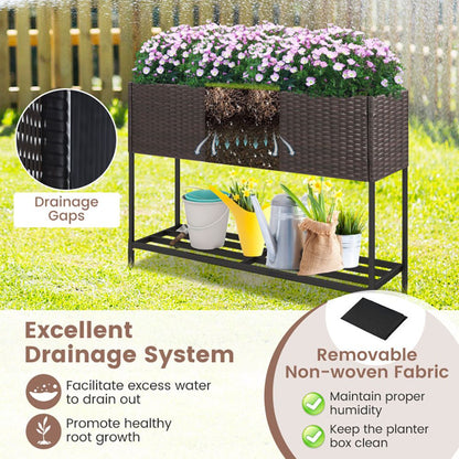 Raised Wicker Garden Bed with Storage Shelf and Removable Liner - Renee Lane Company