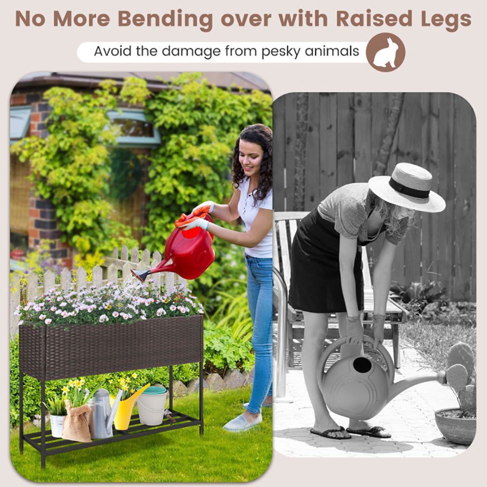 Raised Wicker Garden Bed with Storage Shelf and Removable Liner - Renee Lane Company