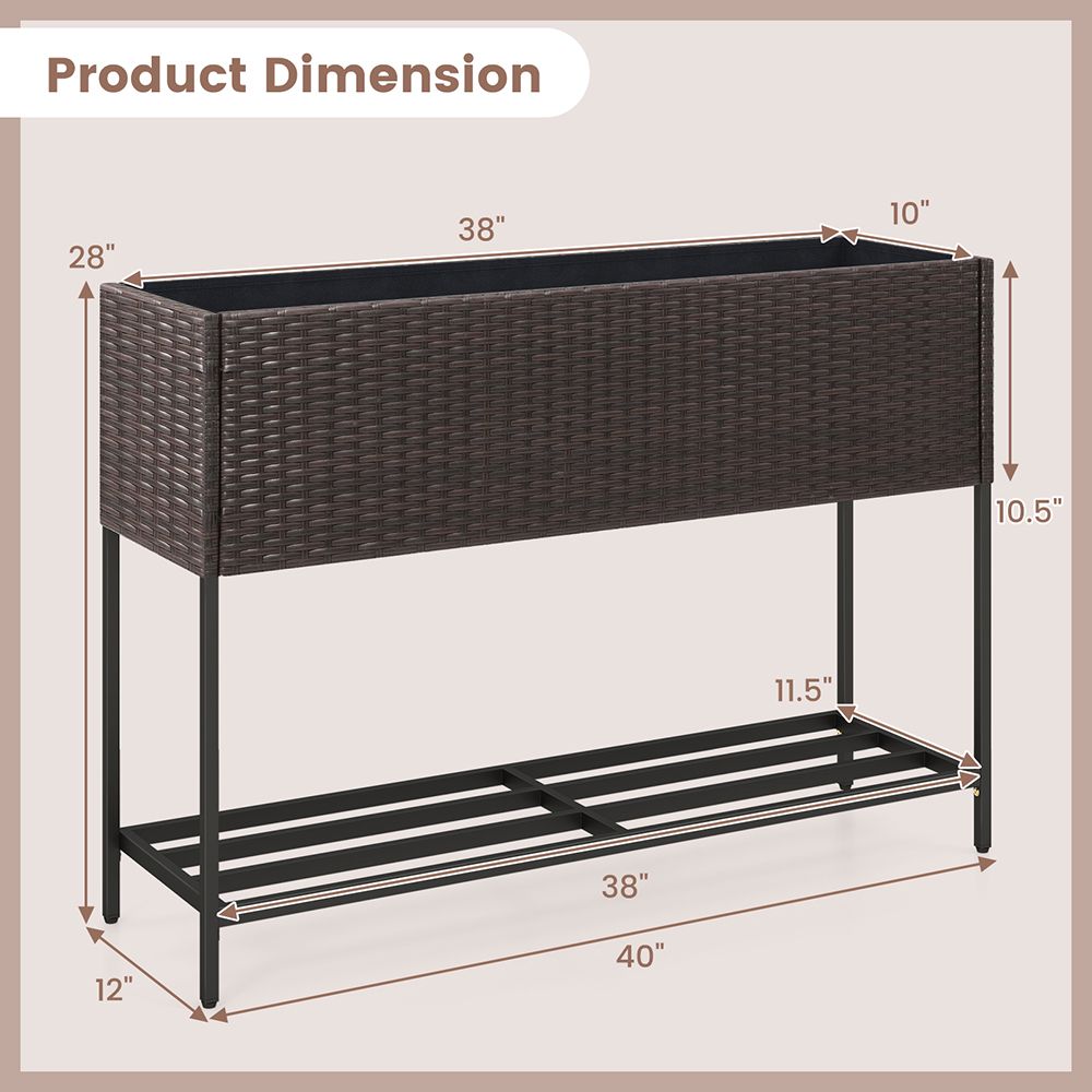 Raised Wicker Garden Bed with Storage Shelf and Removable Liner - Renee Lane Company