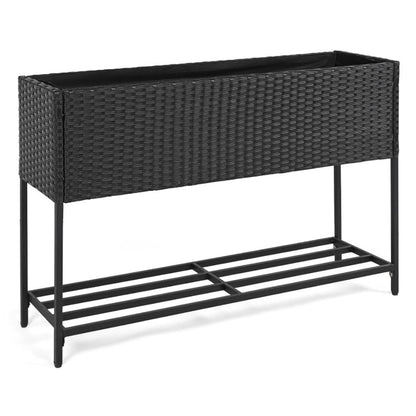 Raised Wicker Garden Bed with Storage Shelf and Removable Liner - Renee Lane Company