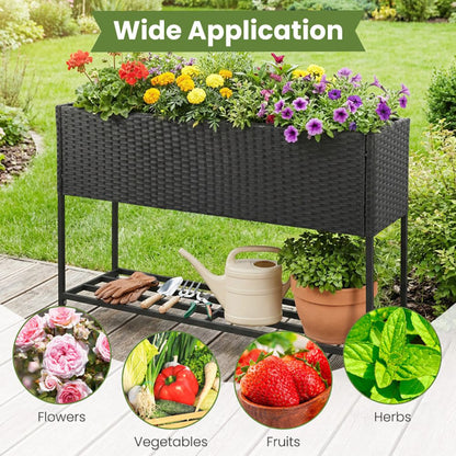 Raised Wicker Garden Bed with Storage Shelf and Removable Liner - Renee Lane Company