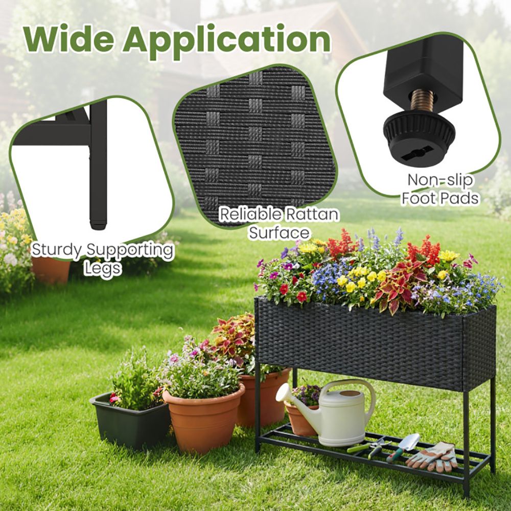 Raised Wicker Garden Bed with Storage Shelf and Removable Liner - Renee Lane Company