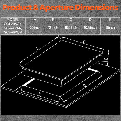 2-burner gas cooktop dimensions diagram with labeled measurement bars