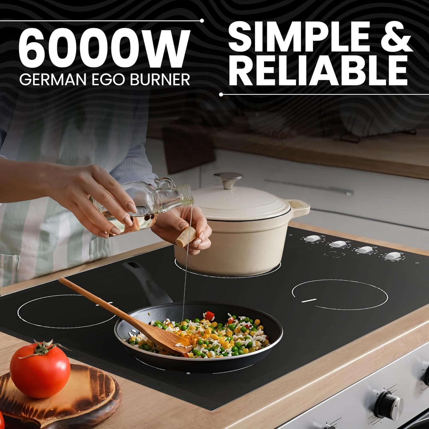 Ramblewood 4 Burner 30" Electric Cooktop, EC4-60, UL rated German EGO burner - Renee Lane Company