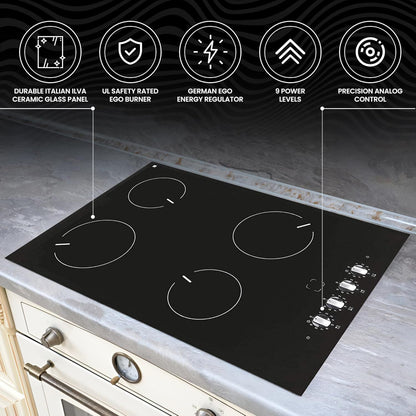 Ramblewood 4 Burner 30" Electric Cooktop, EC4-60, UL rated German EGO burner - Renee Lane Company