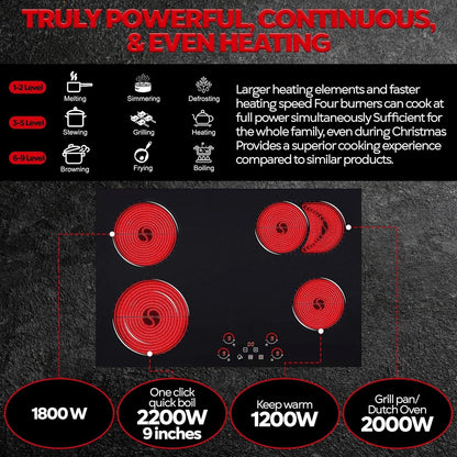 Ramblewood 4 Burner 30" Electric Cooktop, EC4-70, 7200W - Renee Lane Company