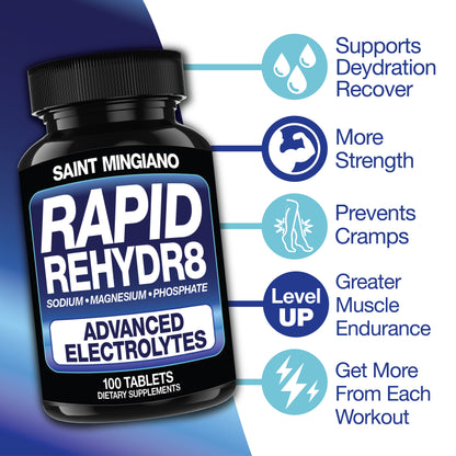 Rapid Rehydr8 Electrolyte Supplements 100 Capsules – Aid in The Prevention of Cramping and Supports Muscle Endurance and Recovery - Renee Lane Company