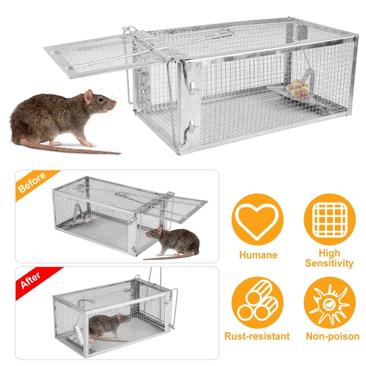 Rat Trap Cage Humane Live Rodent Trap Cage Mouse Control Bait Catch - Renee Lane Company