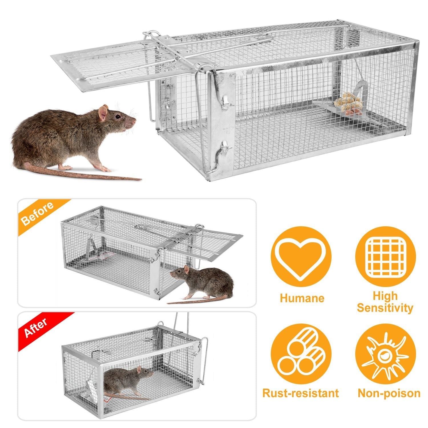 Rat Trap Cage Humane Live Rodent Trap Cage Mouse Control Bait Catch - Renee Lane Company
