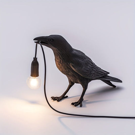 Raven Table Lamp Birds Desk Lamp Resin Crow Wall Sconce Creative Night Light Modern Art Fixture For Living Room Bedside Bedroom Office Study Dorm Decor With US Plug, Black /White(Bulb Included) - Renee Lane Company