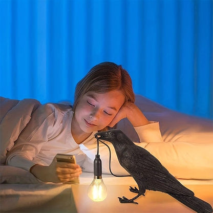 Raven Table Lamp Birds Desk Lamp Resin Crow Wall Sconce Creative Night Light Modern Art Fixture For Living Room Bedside Bedroom Office Study Dorm Decor With US Plug, Black /White(Bulb Included) - Renee Lane Company
