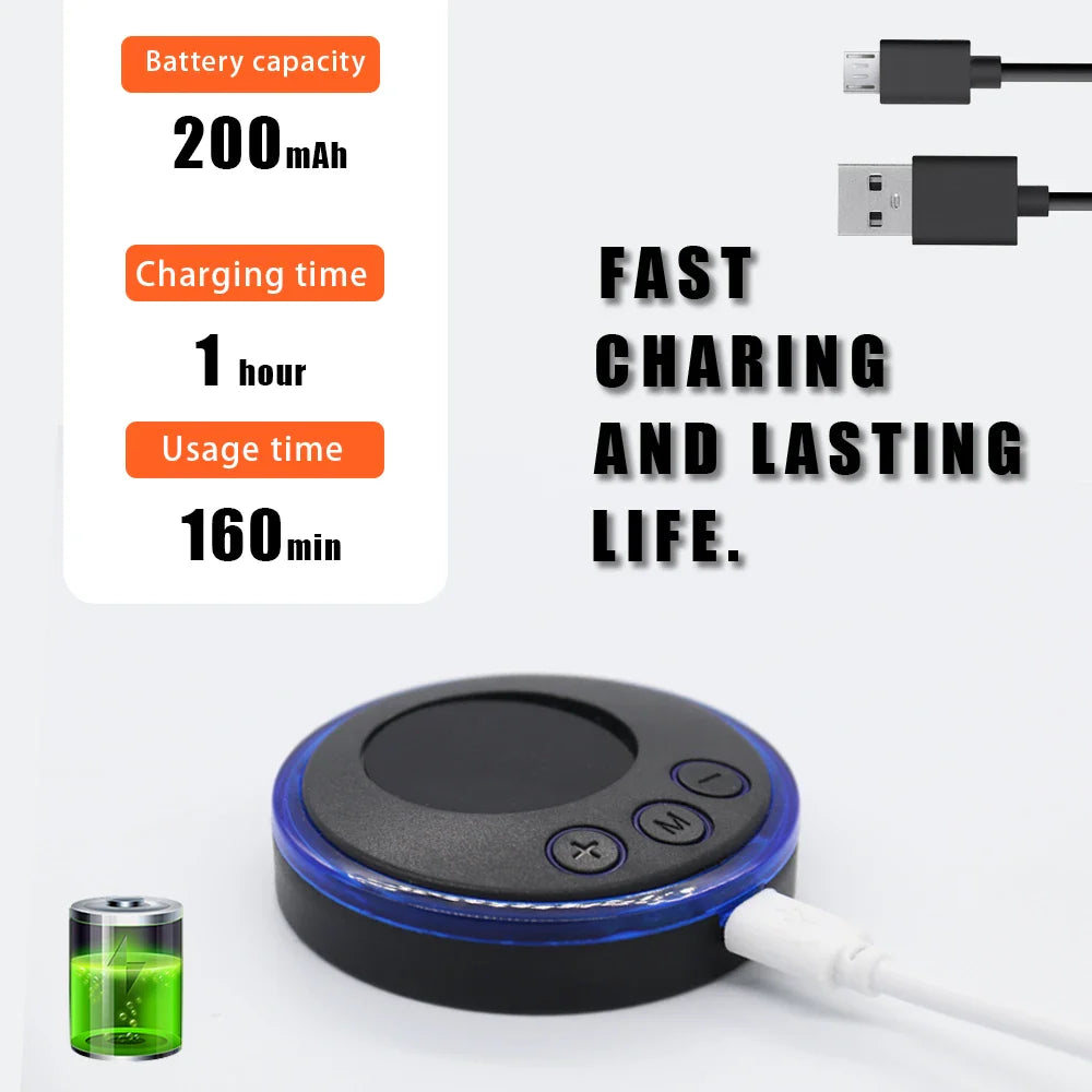 Rechargeable neck EMS pulse massager base with blue edge and white charging cable