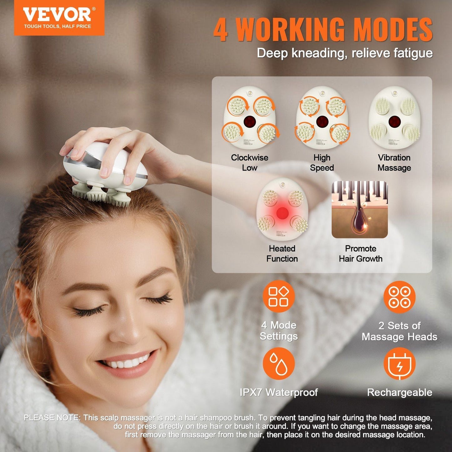 Rechargeable VEVOR Electric Scalp Massager with Heat - Waterproof Head Massager for Hair Growth & Stress Relief - Renee Lane Company