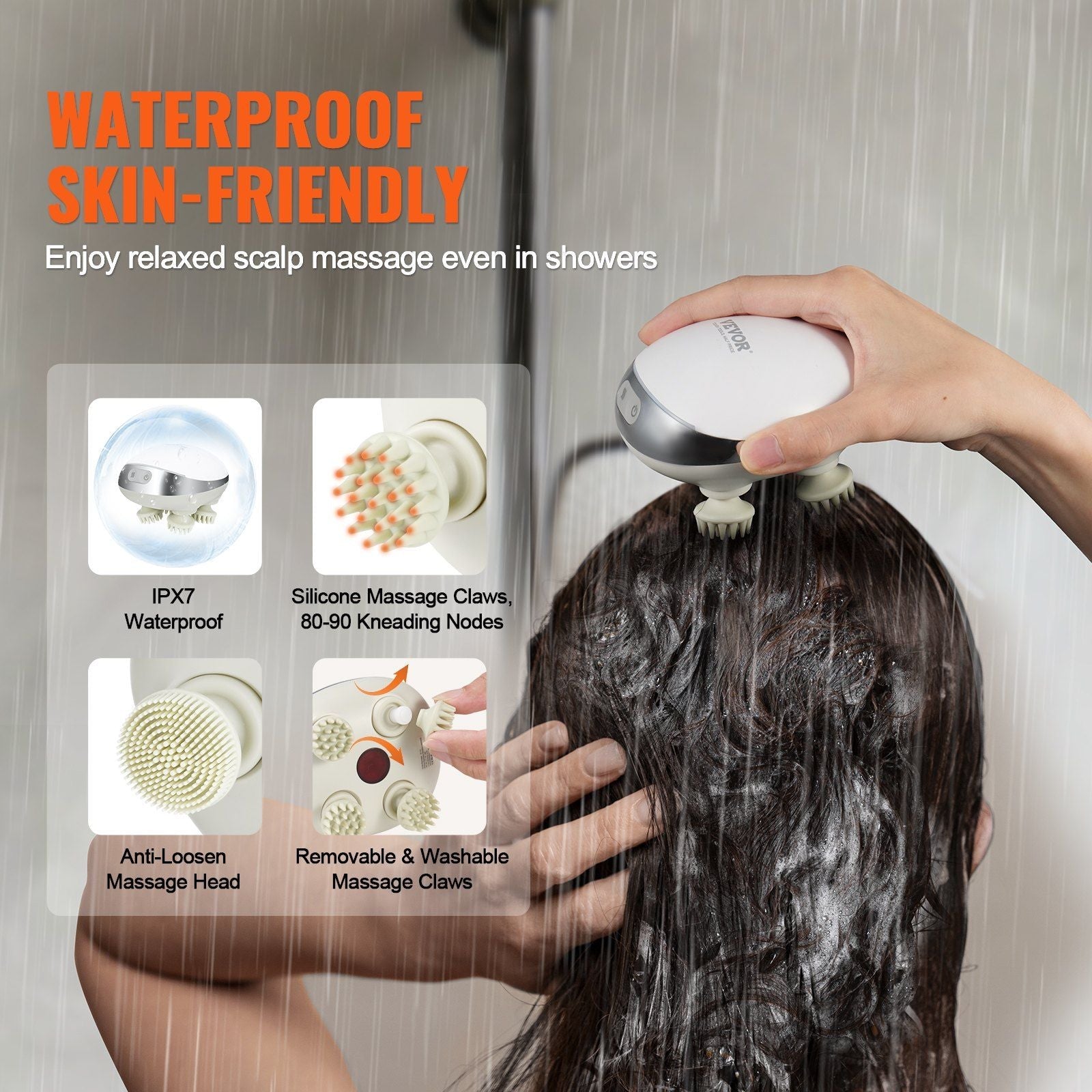Rechargeable VEVOR Electric Scalp Massager with Heat - Waterproof Head Massager for Hair Growth & Stress Relief - Renee Lane Company