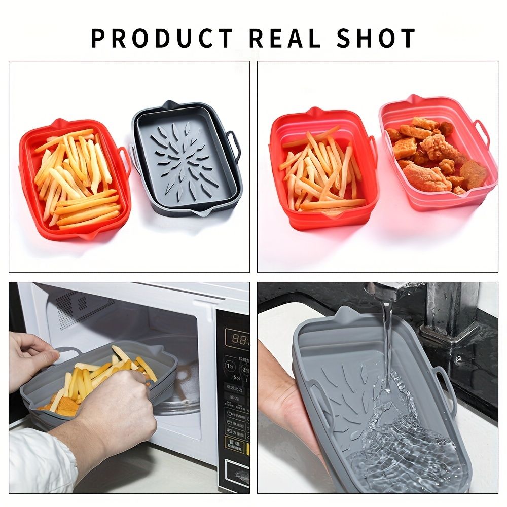 Rectangular Air Fryer Liners; Foldable Silicone Tray; Air Fryer Accessories; Reusable Grill Plate; Heat Resistant Microwave Silicone Plate; Home Kitchen Items - Renee Lane Company