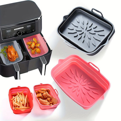 Rectangular Air Fryer Liners; Foldable Silicone Tray; Air Fryer Accessories; Reusable Grill Plate; Heat Resistant Microwave Silicone Plate; Home Kitchen Items - Renee Lane Company
