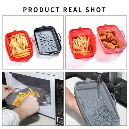 Rectangular Air Fryer Liners; Foldable Silicone Tray; Air Fryer Accessories; Reusable Grill Plate; Heat Resistant Microwave Silicone Plate; Home Kitchen Items - Renee Lane Company