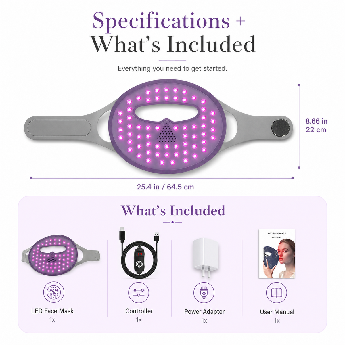 LED face mask kit with controller and power adapter plus user manual