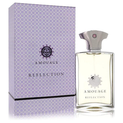 Amouage men’s cologne bottle with silver cap and purple patterned box
