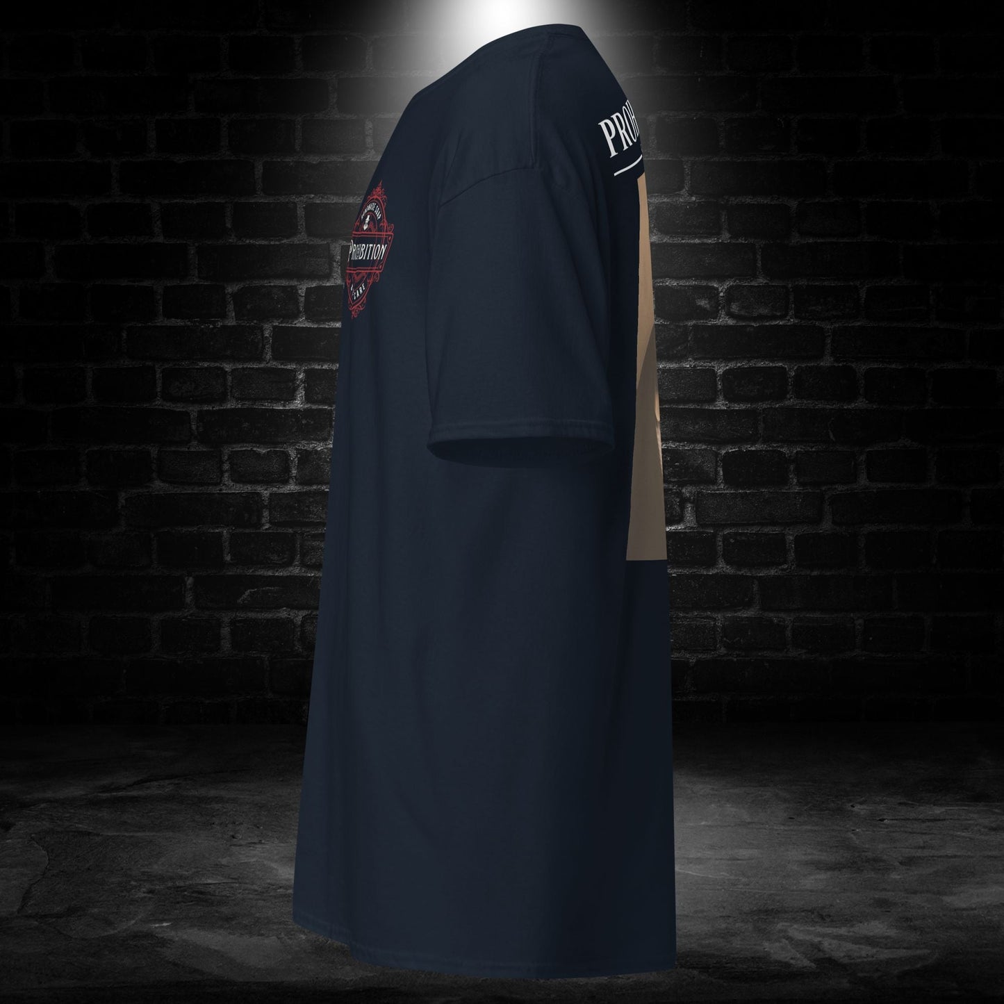 Navy T-shirt with front chest crest and sleeve graphic