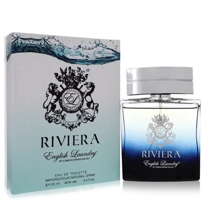 Riviera men's eau de toilette spray: frosted bottle with silver cap, in retail box