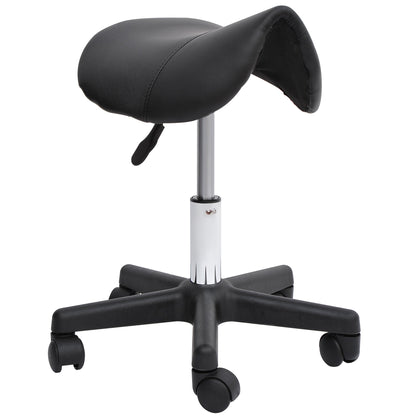 Rolling Saddle Stool, Swivel Salon Chair, Ergonomic Faux Leather Stool, Adjustable Height with Wheels for Spa, Salon, Massage, Office, Black - Renee Lane Company