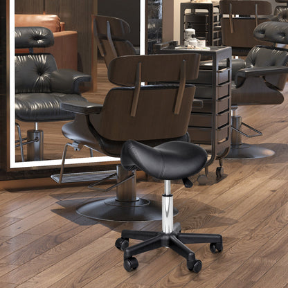 Rolling Saddle Stool, Swivel Salon Chair, Ergonomic Faux Leather Stool, Adjustable Height with Wheels for Spa, Salon, Massage, Office, Black - Renee Lane Company