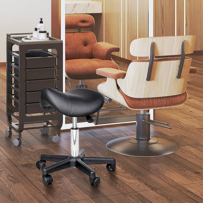 Rolling Saddle Stool, Swivel Salon Chair, Ergonomic Faux Leather Stool, Adjustable Height with Wheels for Spa, Salon, Massage, Office, Black - Renee Lane Company
