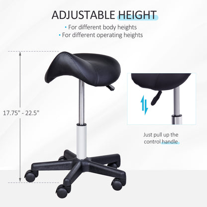 Rolling Saddle Stool, Swivel Salon Chair, Ergonomic Faux Leather Stool, Adjustable Height with Wheels for Spa, Salon, Massage, Office, Black - Renee Lane Company