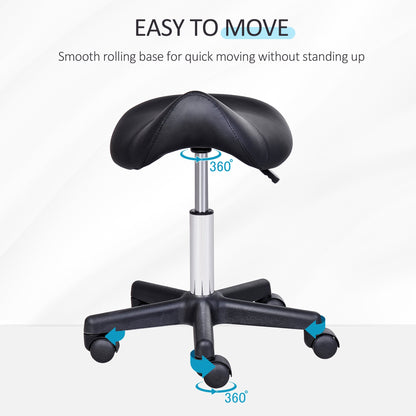 Rolling Saddle Stool, Swivel Salon Chair, Ergonomic Faux Leather Stool, Adjustable Height with Wheels for Spa, Salon, Massage, Office, Black - Renee Lane Company