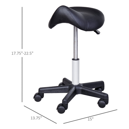 Rolling Saddle Stool, Swivel Salon Chair, Ergonomic Faux Leather Stool, Adjustable Height with Wheels for Spa, Salon, Massage, Office, Black - Renee Lane Company