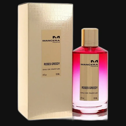 Unisex perfume bottle and box by Mancera, gold cap, pink liquid in front
