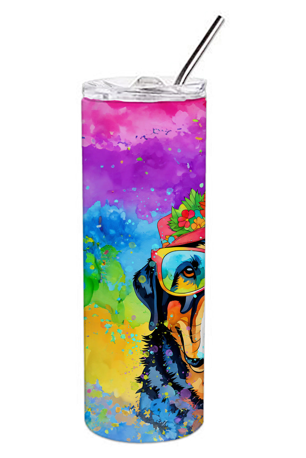 Rottweiler Hippie Dawg Stainless Steel Skinny Tumbler Vacuum Double Walled Reusable Insulated Tumbler Travel Cup for Coffee Cocktails Gift with Lid, 20 oz - Renee Lane Company
