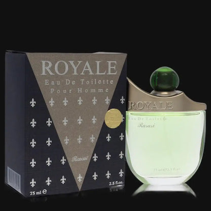 Men's eau de toilette bottle with green cap and dark Royale gift box