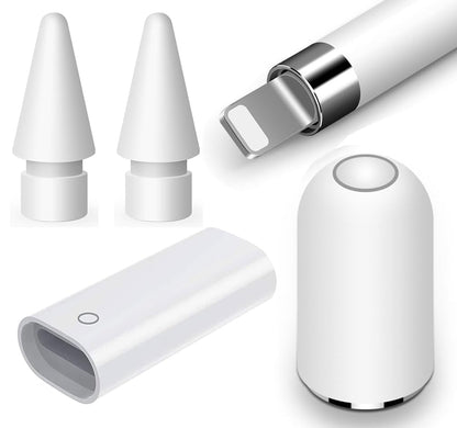 Rpuzonier 4 Pack iPencil Accessories for Apple Pencil 1st Gen 2 Pack Apple Pencil Tips for Apple Pencil 1st/2nd Gen 1 Pack Magnetic Replacement Cap and 1 Pack Charger Adapter for Apple Pen 1st Gen - Renee Lane Company
