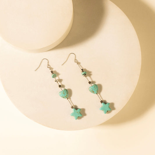 Turquoise beaded charm earrings with star and heart drop charms