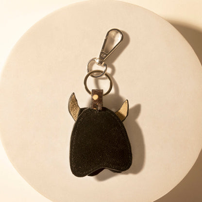 Bull keychain with dark hide body and silver clip key ring