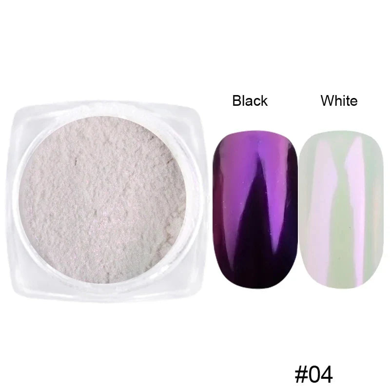 12Pcs/Set Aurora White Nail Mirror Powder 0.3g/Jar Shimmer Moonlight Chrome Pigment Dust for UV Gel Polish Manicure Decorations