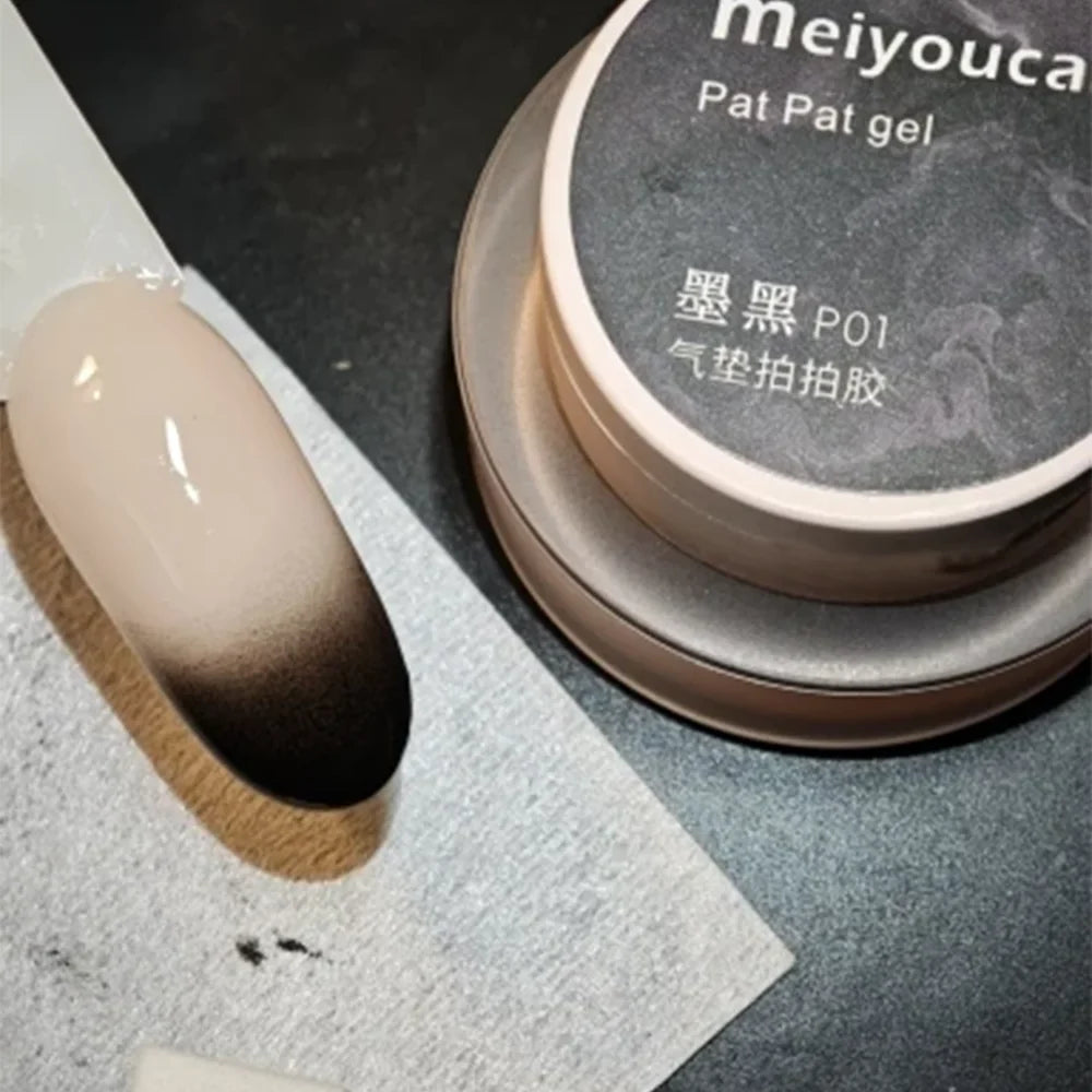 1Jar Black Pat Painting Gel Nail Polish with Air Cushion Gradient Matte Texture Nail Patting Glue Soak Off UV LED Nail Varnish 8