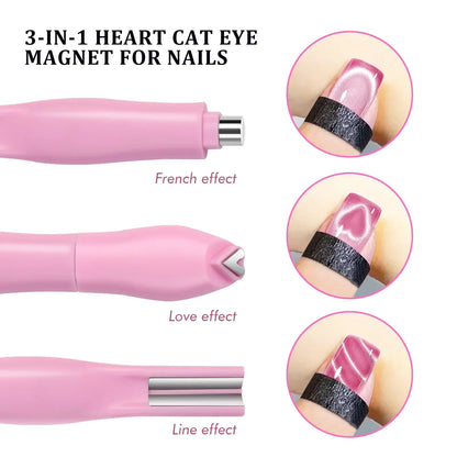 3 in 1 Cat Eye Nail Magnetic Stick Love Heart Snake Pattern French Cat Eye Nail Magnet UV Gel Polish Effect Manicure Design Tool