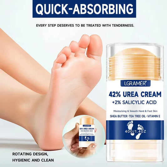 Foot urea cream jar with blue label and clear lid