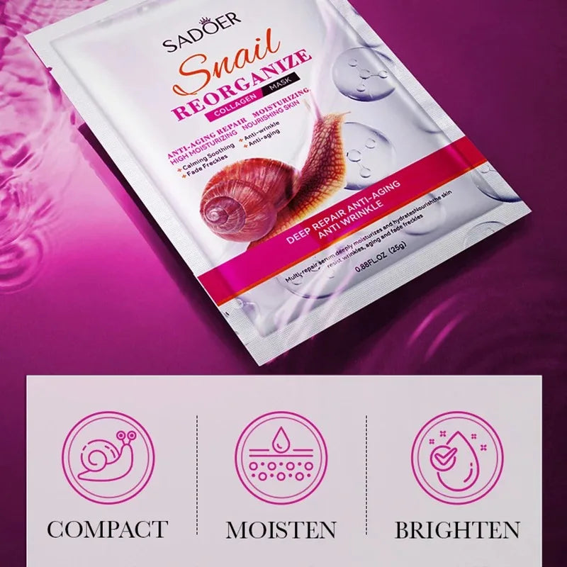 5-Piece Set of Sadoer Snail Collagen Mask, Firming and Moisturizing, Whitening and Hydrating, Facial Skin Care and Beauty Products