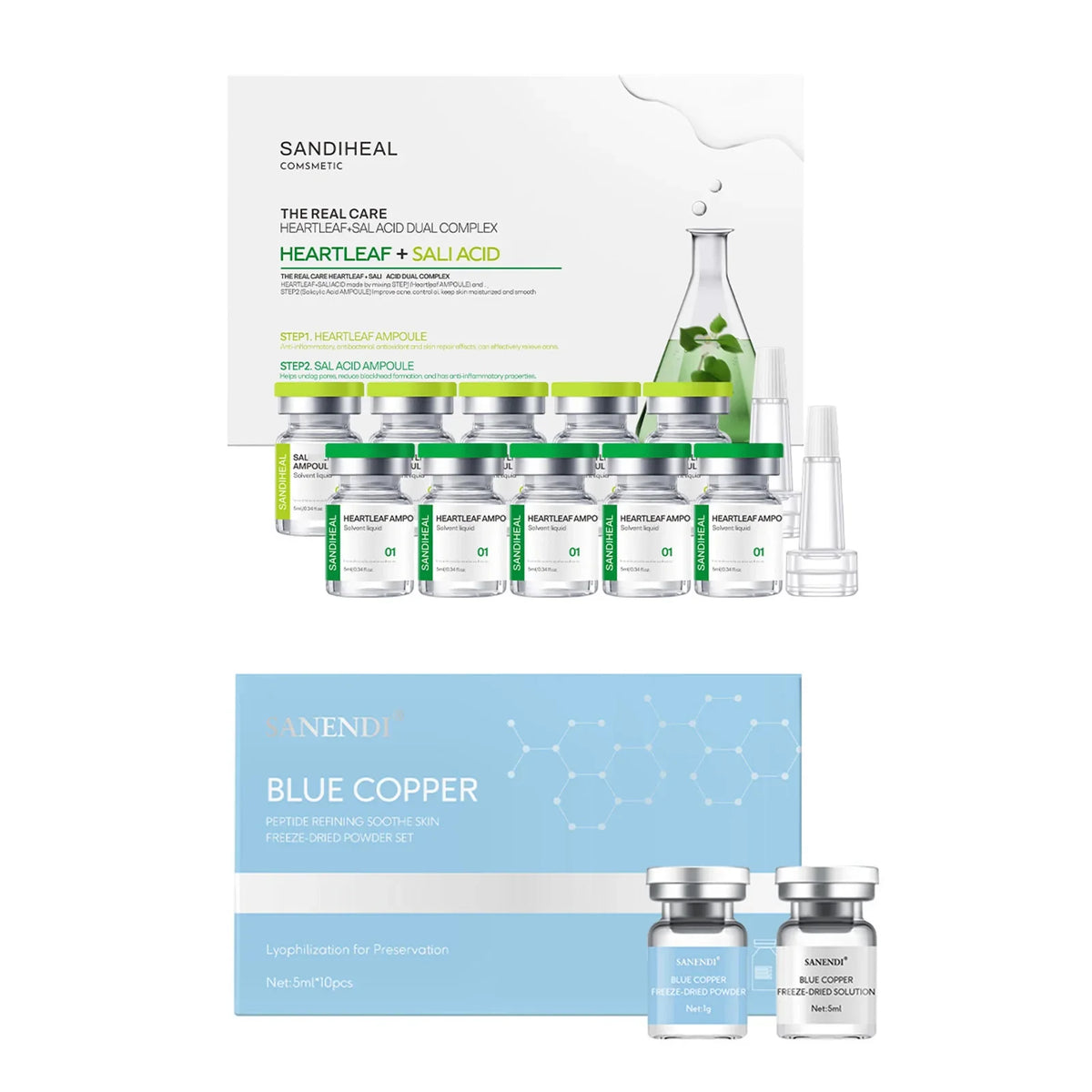 10Vials Copper Peptide Hyaluronic Acid Serum CICA B5 Facial Essence Hydration Korean Skin Care Original Sanendi Beauty Products