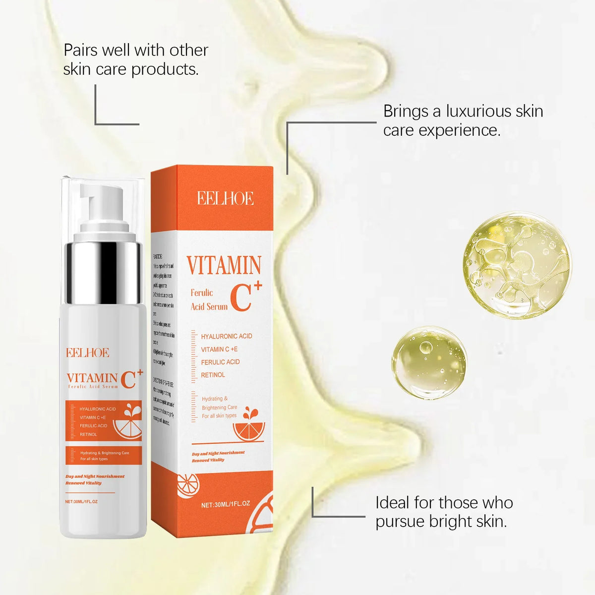 Eelhoe Vitamin C Facial Essence Moisturizing Lifting Reduce Fine Lines Keep Smoothing Anti A-ging Remove Acne Face Firming Serum