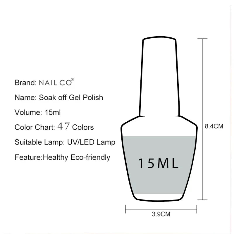 NAILCO 15ml Nails Art Gel Lack Polish Summer Hybrid Nail Varnish Manicure UV Top Coat Base HEMA TPO FREE Esmalte Nail Gel Polish