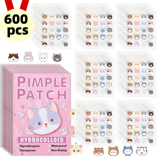 Hydrocolloid cat pimple patch sheets, 600-count, pink packs with cute animal icons